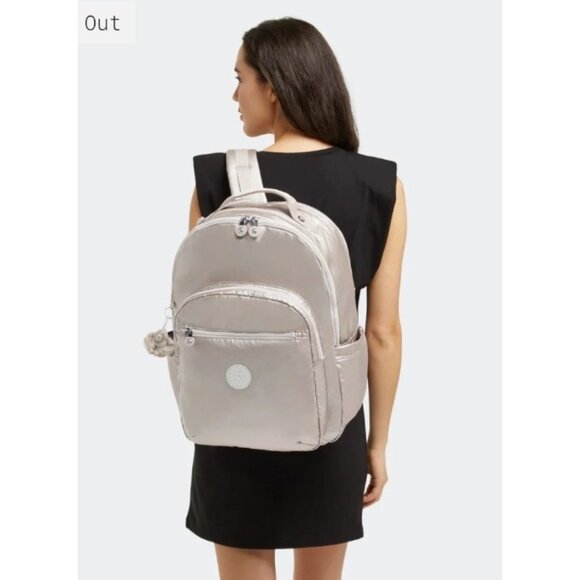 Kipling Seoul Extra Large Metallic 17" Laptop Backpack XL Champagne Gold Monkey - Picture 1 of 16